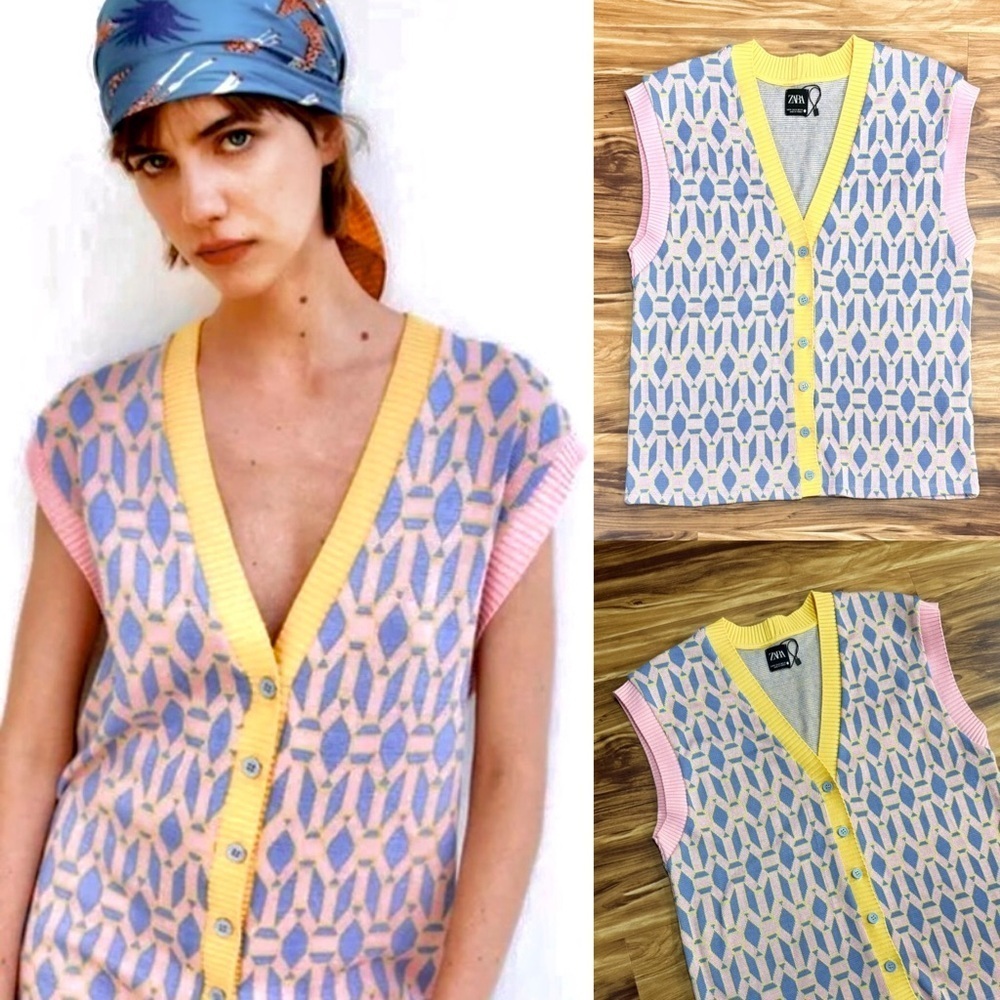 New Zara Geometric Print Sweater Vest